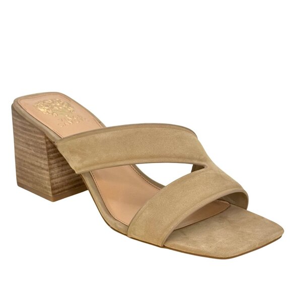Vince Camuto Tan Suede Leather Jinani Asymmetrical Block-Heel Sandal Size 10 NEW - Picture 1 of 12